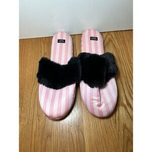 Victoria’s Secret Signature SATIN SLIPPERS Pink White Size Large 9-10 NEW